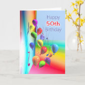 Carte Joyeux 50e anniversaire mur de ballons (Fleur jaune)