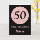 Carte Joyeux 50e anniversaire Noir et Rose Or rose (Fleur jaune)