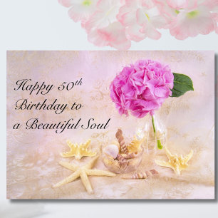 Carte Joyeux 50e Anniversaire Pivoine avec Coquillages