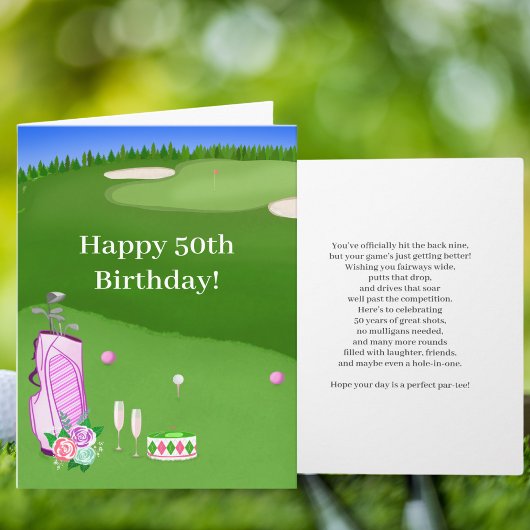 Carte Joyeux 50e Anniversaire Sac de Golf Rose Sur Parco