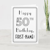 Carte Joyeux 50e anniversaire, style Art déco avec nom p (Devant)