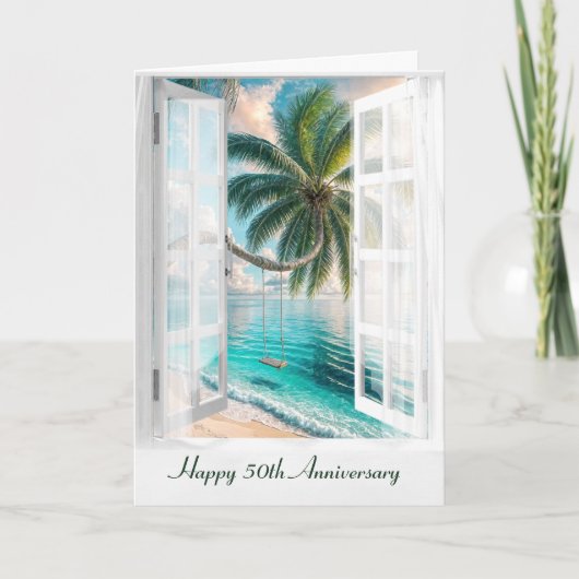 Carte Joyeux 50e anniversaire Tropical Window (Devant)