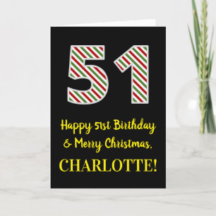 Carte Joyeux 51e anniversaire & Joyeux Noël, Nom personn