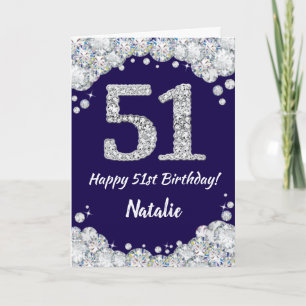 Carte Joyeux 51e anniversaire Marine Bleu et Parties sci