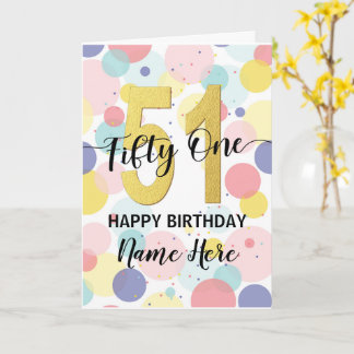 Carte Joyeux 51e anniversaire Pastel Rainbow and Gold Gi