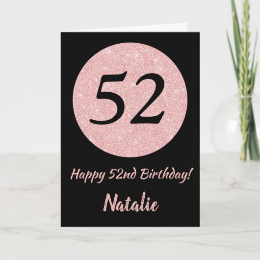 Carte Joyeux 52e anniversaire Noir et Rose Or rose (Devant)