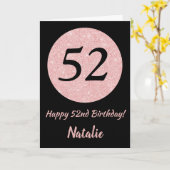 Carte Joyeux 52e anniversaire Noir et Rose Or rose (Fleur jaune)