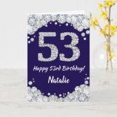 Carte Joyeux 53e anniversaire Marine Bleu et Parties sci (Fleur jaune)
