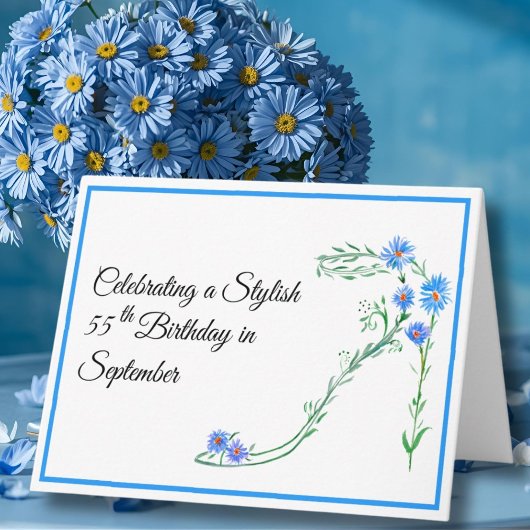 Carte Joyeux 55e anniversaire Fleurs d'Aster Bleu