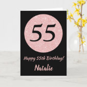Carte Joyeux 55e anniversaire Noir et Rose Or rose (Fleur jaune)