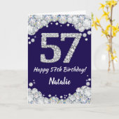 Carte Joyeux 57e anniversaire Marine Bleu et Parties sci (Fleur jaune)