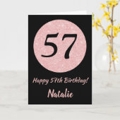 Carte Joyeux 57e anniversaire Noir et Rose Or rose (Fleur jaune)