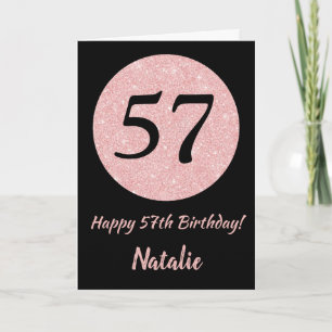 Carte Joyeux 57e anniversaire Noir et Rose Or rose