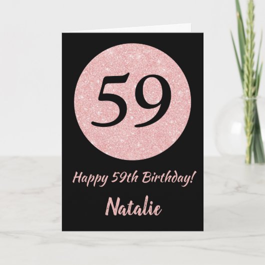 Carte Joyeux 59e anniversaire Noir et Rose Or rose (Devant)