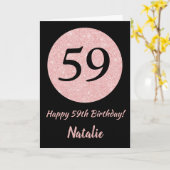 Carte Joyeux 59e anniversaire Noir et Rose Or rose (Fleur jaune)