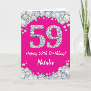 Carte Joyeux 59e Anniversaire Paillettes Rose et Argent