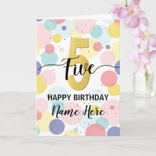 Carte Joyeux 5 Anniversaire Pastel Rainbow Gold Girl