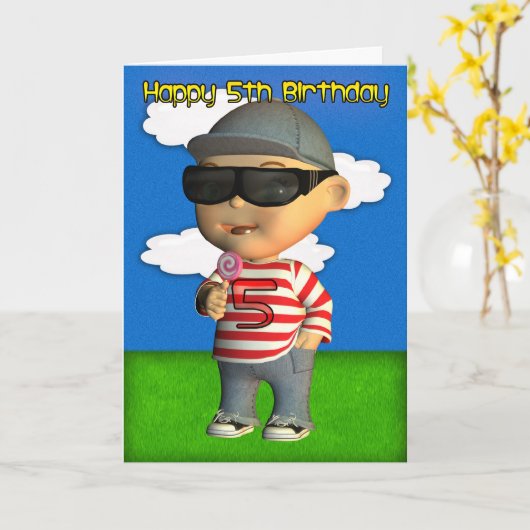 Carte Joyeux 5e anniversaire (Fleur jaune)