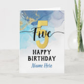 Carte Joyeux 5e anniversaire aquarelle Bleu & or Garçon (Devant)