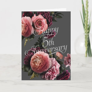 Carte Joyeux 5e anniversaire - Élégant anniversaire flor