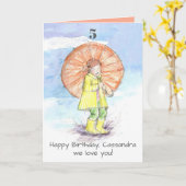 Carte Joyeux 5e anniversaire fille parapluie Nom personn (Fleur jaune)
