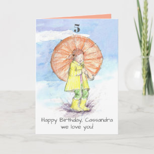 Carte Joyeux 5e anniversaire fille parapluie Nom personn