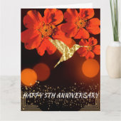 Carte Joyeux 5e anniversaire Mariage Orange Fleurs Bird (Devant)