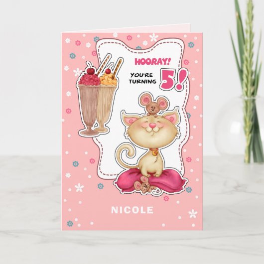 Carte Joyeux 5e anniversaire. Nom personnalisé Fun Kitty (Devant)