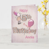 Carte Joyeux 5e anniversaire pois et ballons (Fleur jaune)