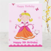 Carte Joyeux 5e anniversaire Princesse (Fleur jaune)