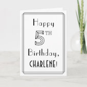 Carte Joyeux 5e anniversaire, style Art déco avec/ Nom p (Devant)