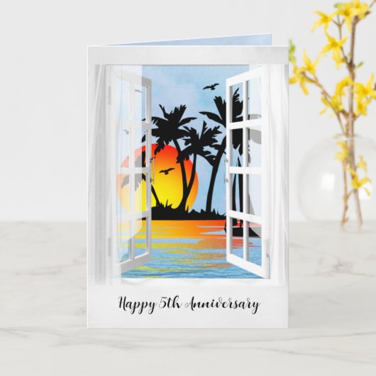 Carte Joyeux 5e anniversaire Tropical Window (Fleur jaune)