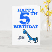 Carte Joyeux 5ème anniversaire de dessin animé dinosaure (Fleur jaune)