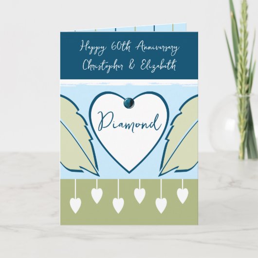 Carte Joyeux 60e anniversaire ajouter des noms bleu vert (Devant)