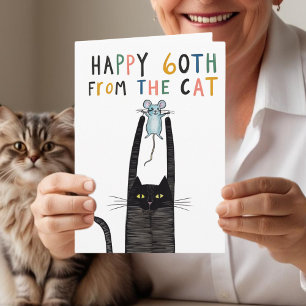 Carte Joyeux 60e anniversaire du chat amusant & curieux