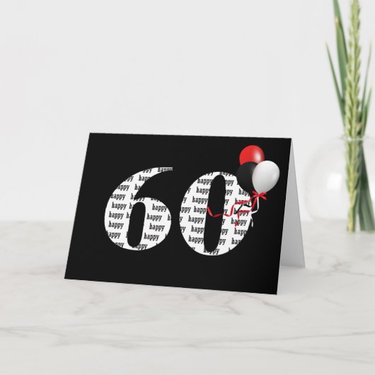 Carte Joyeux 60e anniversaire en noir avec ballons (Devant)