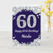 Carte Joyeux 60e anniversaire Marine Bleu et Parties sci (Fleur jaune)
