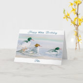 Carte Joyeux 60e anniversaire Merganser Goosander Bird C (Fleur jaune)