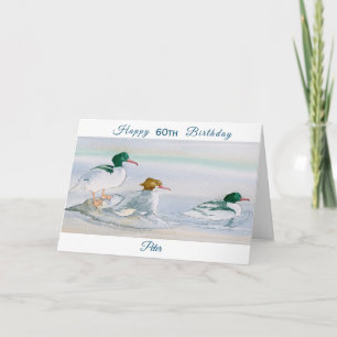 Carte Joyeux 60e anniversaire Merganser Goosander Bird C
