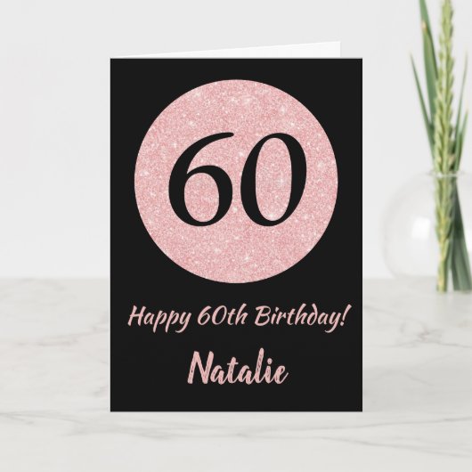 Carte Joyeux 60e anniversaire Noir et Rose Or rose (Devant)