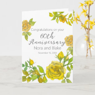 Carte Joyeux 60e anniversaire Roses Jaunes Nom personnal