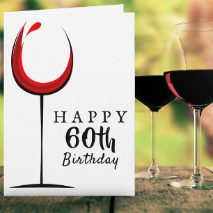 Carte Joyeux 60e Anniversaire Verre à Vin Rouge Annivers