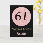 Carte Joyeux 61e anniversaire Noir et Rose Or rose (Fleur jaune)