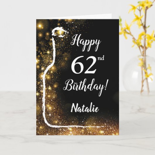 Carte Joyeux 62e anniversaire Black and Gold Parties sci (Fleur jaune)
