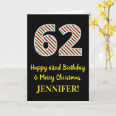 Carte Joyeux 62e anniversaire & Joyeux Noël, Nom personn (Fleur jaune)