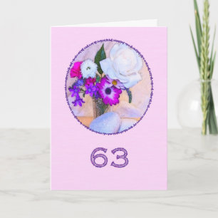 Carte Joyeux 63ème anniversaire avec un tableau de fleur