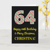 Carte Joyeux 64e anniversaire & Joyeux Noël, Nom personn (Fleur jaune)