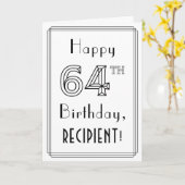 Carte Joyeux 64ème anniversaire, style Art Déco avec nom (Fleur jaune)