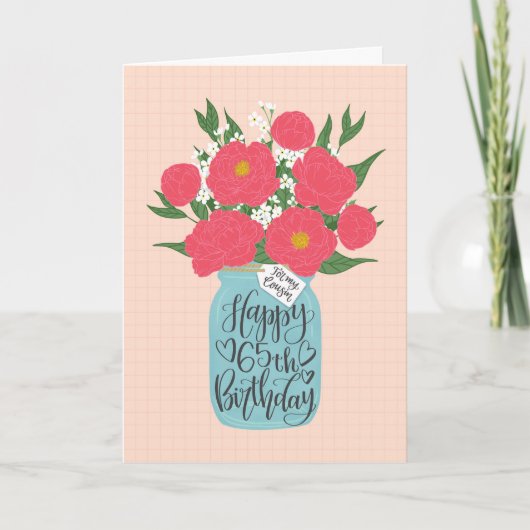 Carte Joyeux 65e anniversaire Cousin avec Mason Jar de F (Devant)