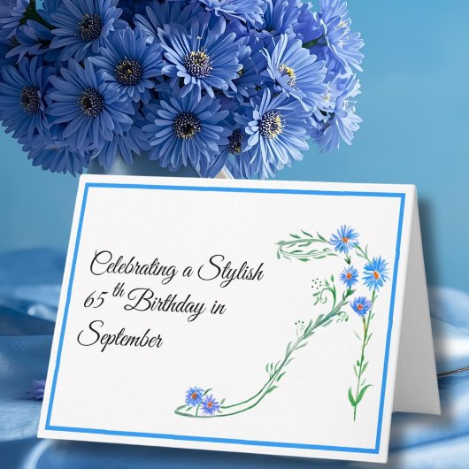 Carte Joyeux 65e anniversaire Fleurs d'aster bleu